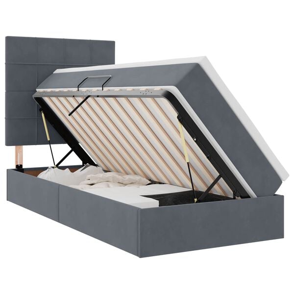 vidaXL Cama con almacenamiento y colch&oacute;n Gris oscuro 90 x 200 cm
