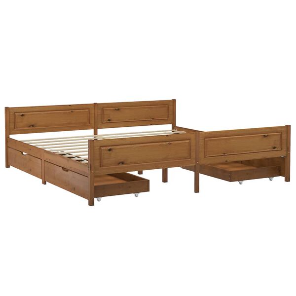 vidaXL Estructura de cama 4 cajones madera pino marr&oacute;n miel 200x200 cm