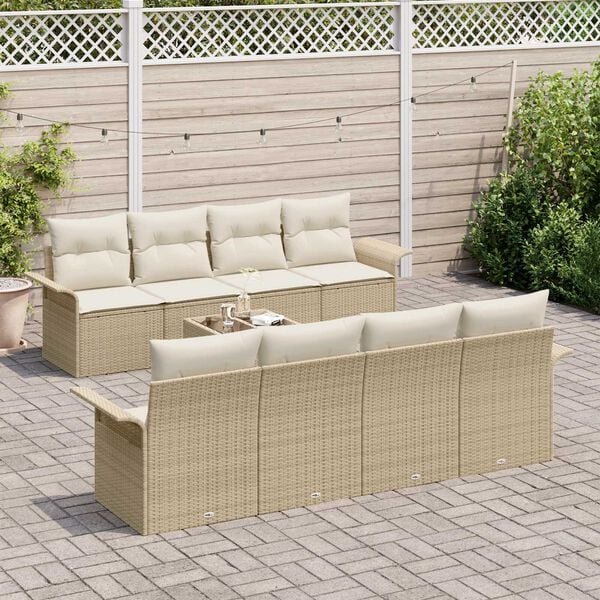 vidaXL Conjunto de sofá de jardín 9 pcs Beige Poliratán