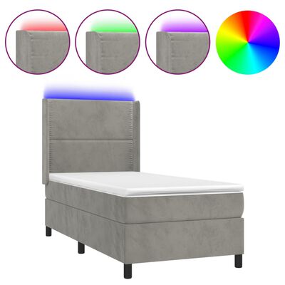 vidaXL Cama box spring colchón y LED terciopelo gris claro 90x190 cm