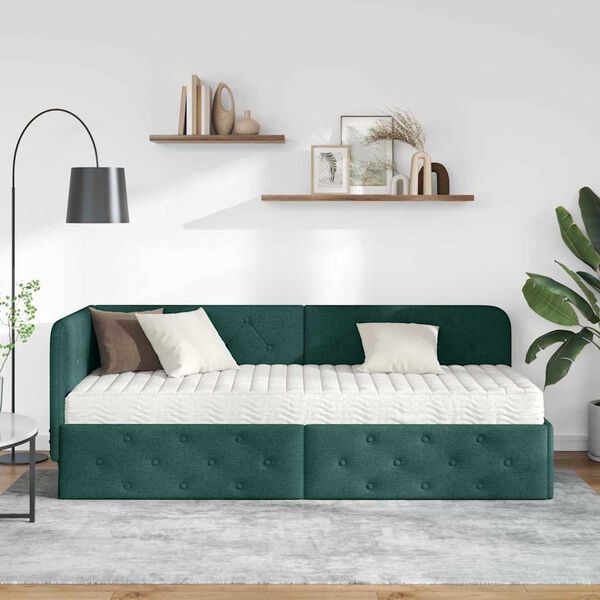 vidaXL Estructura de cama en esquina Verde oscuro 80 x 200 cm tela