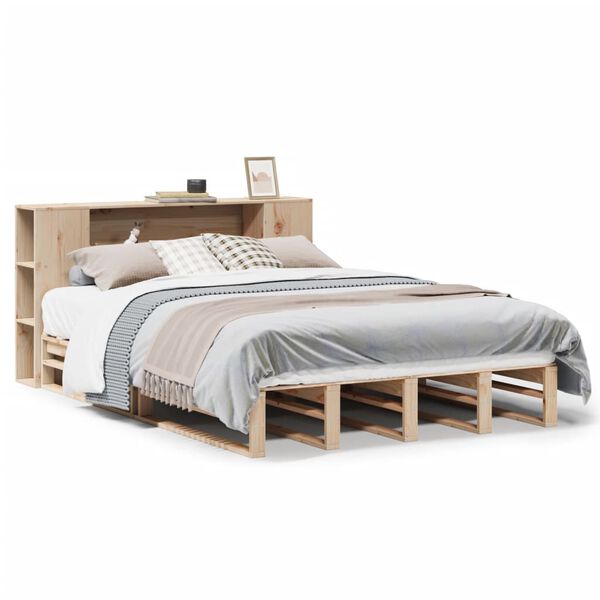 vidaXL Cama con estanter&iacute;a sin colch&oacute;n madera maciza 140x200 cm