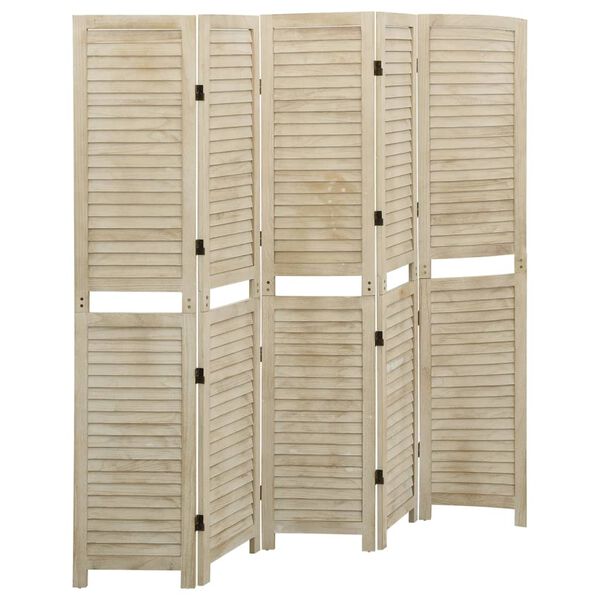 vidaXL Biombo de 5 paneles de madera maciza de paulownia 175x165 cm