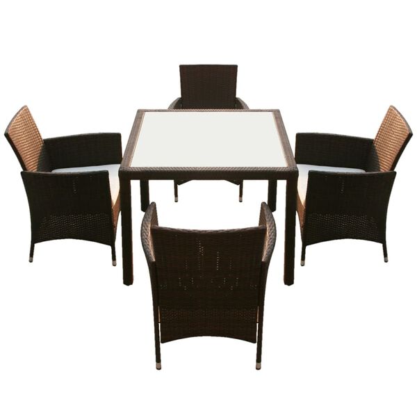 vidaXL Set comedor de jardín 5 piezas y cojines ratán sintético marrón