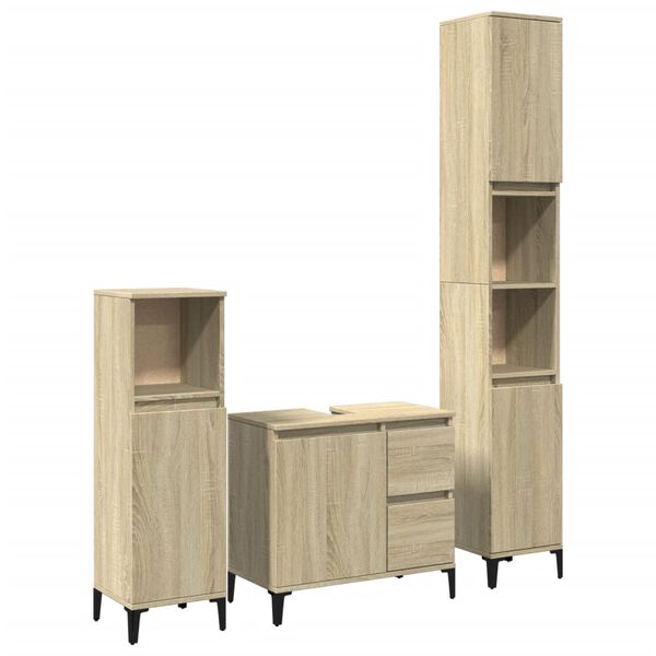 vidaXL Set de muebles de baño 3 pzas madera contrachapada roble Sonoma