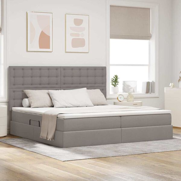 vidaXL Cama con almacenamiento y colch&oacute;n Taup&eacute; 200 x 200 cm Poli&eacute;ster