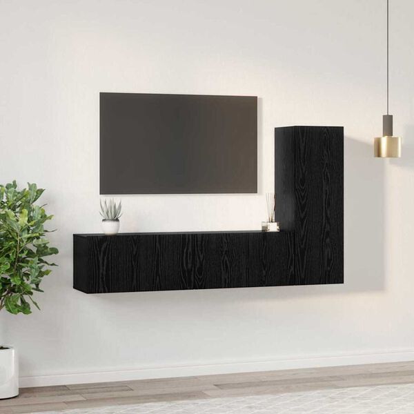 vidaXL Conjunto de mueble de TV 3 pcs Roble Negro Madera de ingeniería
