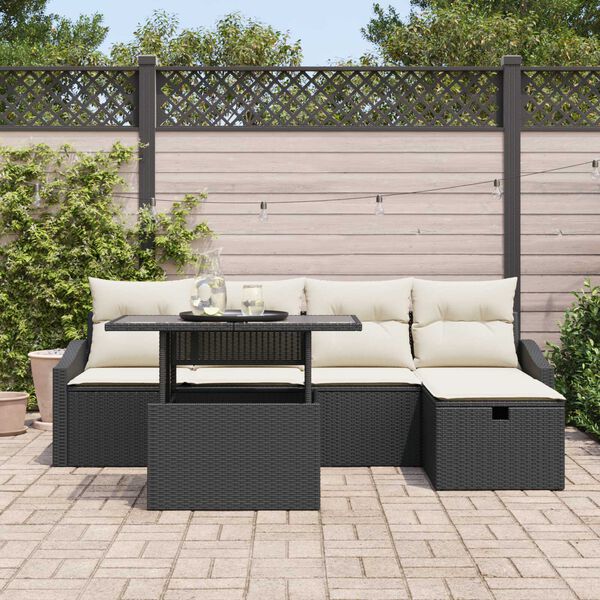 vidaXL Conjunto de sof&aacute; de jard&iacute;n 6 pcs Negro rat&aacute;n sint&eacute;tico