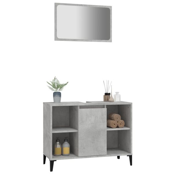 vidaXL Set muebles de ba&ntilde;o 2 piezas madera contrachapada gris hormig&oacute;n
