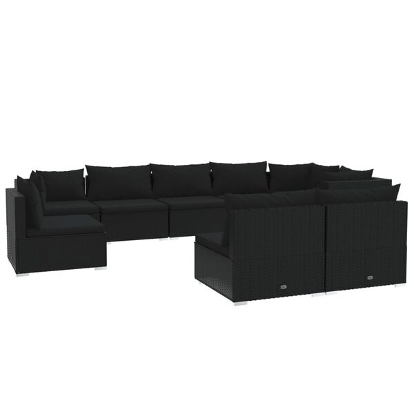 vidaXL Set de muebles de jard&iacute;n 9 pzas y cojines rat&aacute;n sint&eacute;tico negro