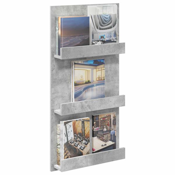 vidaXL Estante de revistas con estante Gris Concreto 51 x 11 x 102 cm