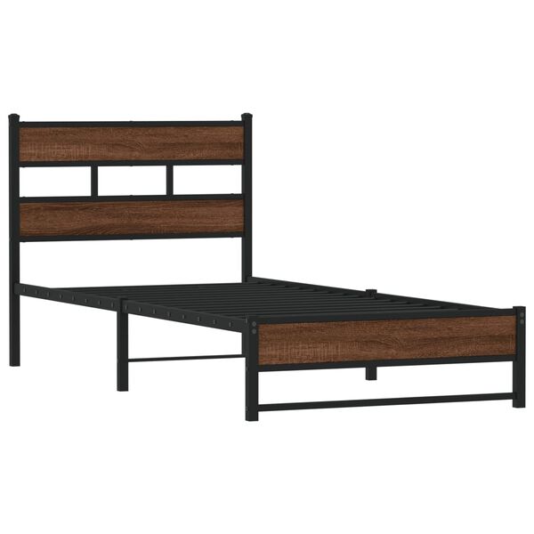 vidaXL Estructura de cama sin colch&oacute;n metal marr&oacute;n roble 90x190 cm