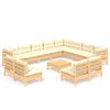 vidaXL Muebles de jard&iacute;n 13 piezas y cojines madera maciza pino crema