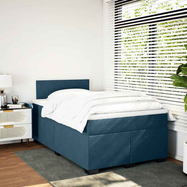 vidaXL Cama box spring con colch&oacute;n terciopelo azul oscuro 120x200 cm