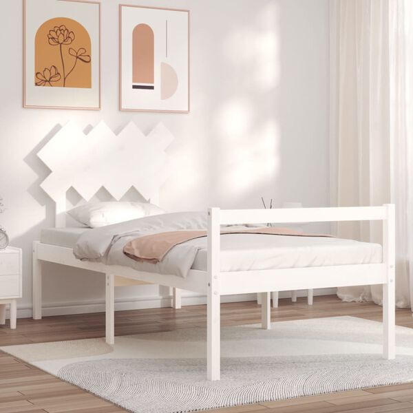 vidaXL Cama personas mayores cabecero madera maciza blanco 90x200 cm
