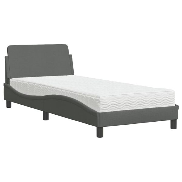 vidaXL Cama con colchón Dover tela gris oscuro 90x200 cm