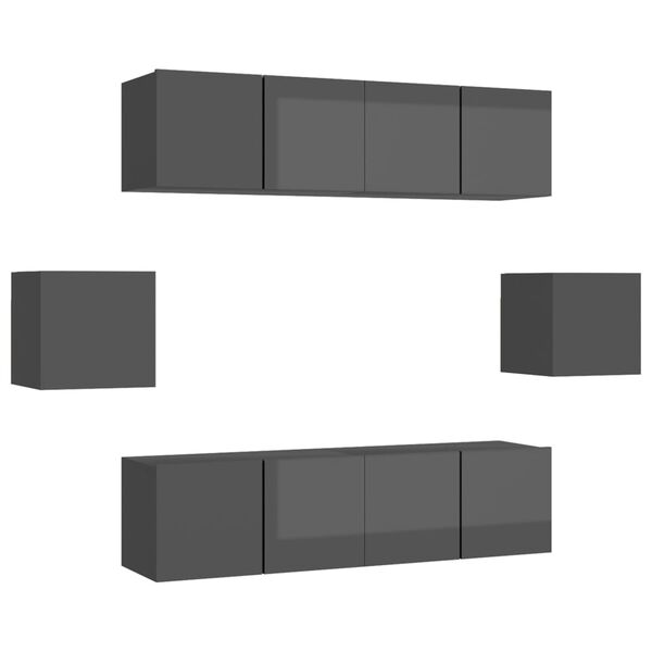 vidaXL Muebles de sal&oacute;n 6 piezas madera de ingenier&iacute;a gris con brillo