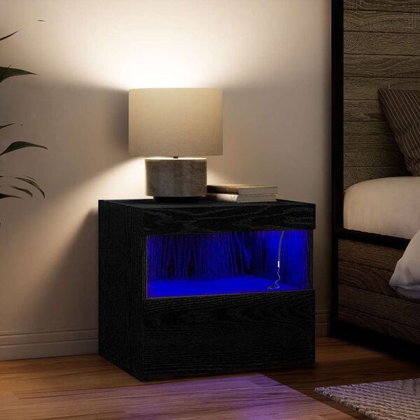 vidaXL Armario de Noche con caj&oacute;n Roble Negro 50 x 40 x 45 cm