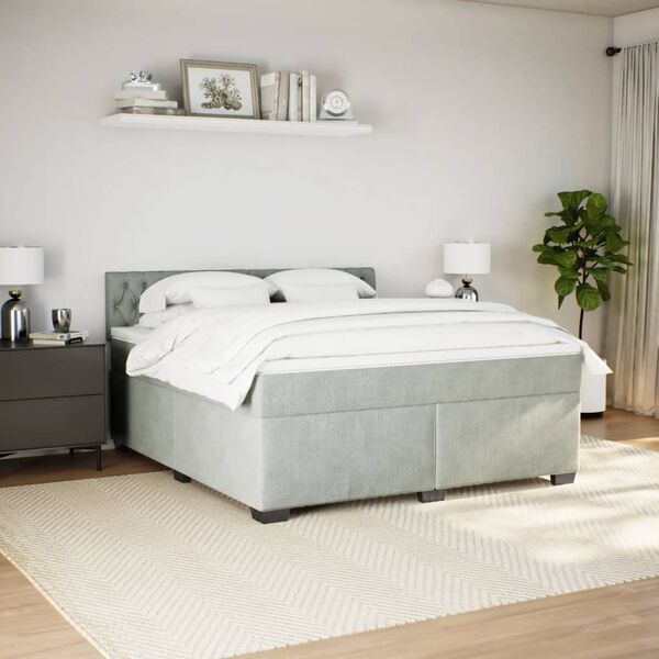 vidaXL Cama box spring con colch&oacute;n terciopelo gris claro 180x200 cm