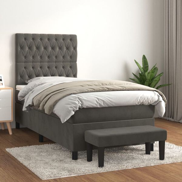 vidaXL Cama box spring con colch&oacute;n terciopelo gris oscuro 90x200 cm