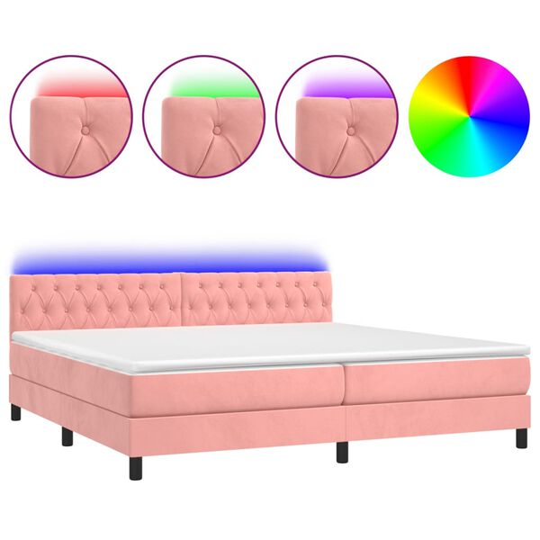 vidaXL Cama box spring colch&oacute;n y LED terciopelo rosa 200x200 cm