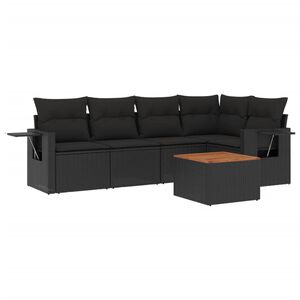vidaXL Set de sof&aacute;s de jard&iacute;n 6 piezas y cojines rat&aacute;n sint&eacute;tico negro