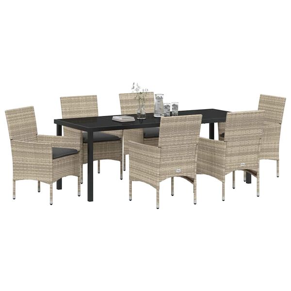 vidaXL Conjunto de Comedor de Jard&iacute;n 7 pcs Gris Claro rat&aacute;n sint&eacute;tico