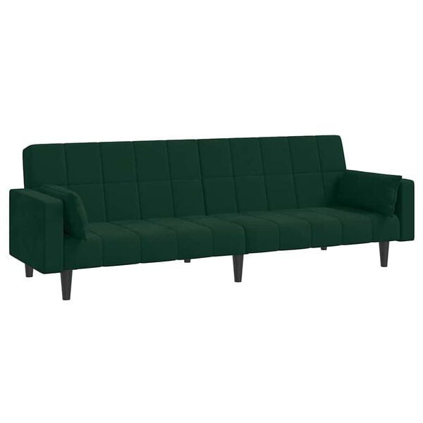 vidaXL Sof&aacute; cama de 2 plazas con dos almohadas terciopelo verde oscuro