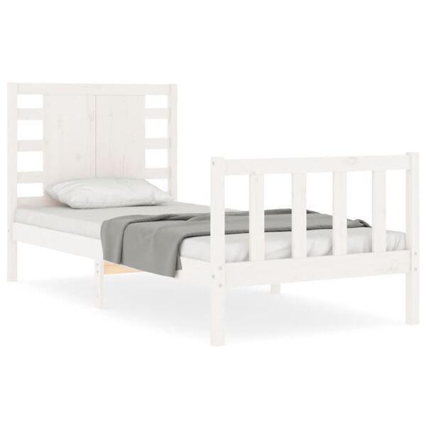 vidaXL Estructura de cama individual con cabecero madera maciza blanco