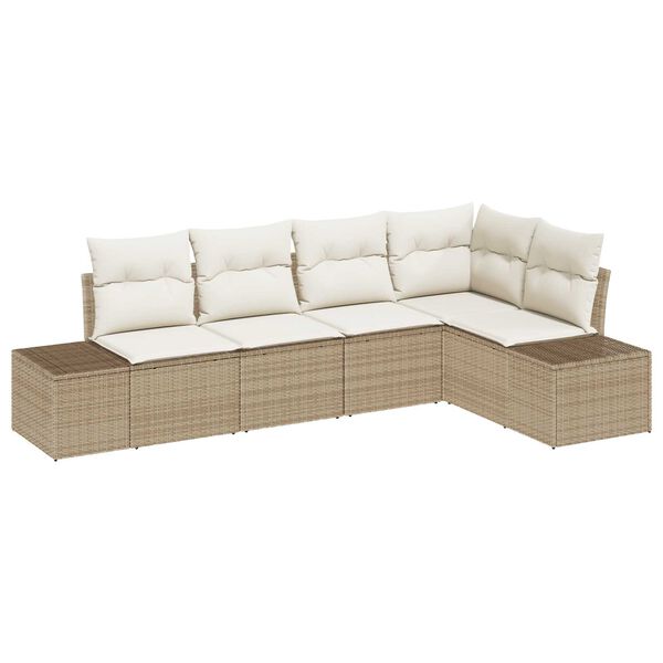 vidaXL Conjunto de sof&aacute; de jard&iacute;n 5 pcs Beige rat&aacute;n sint&eacute;tico
