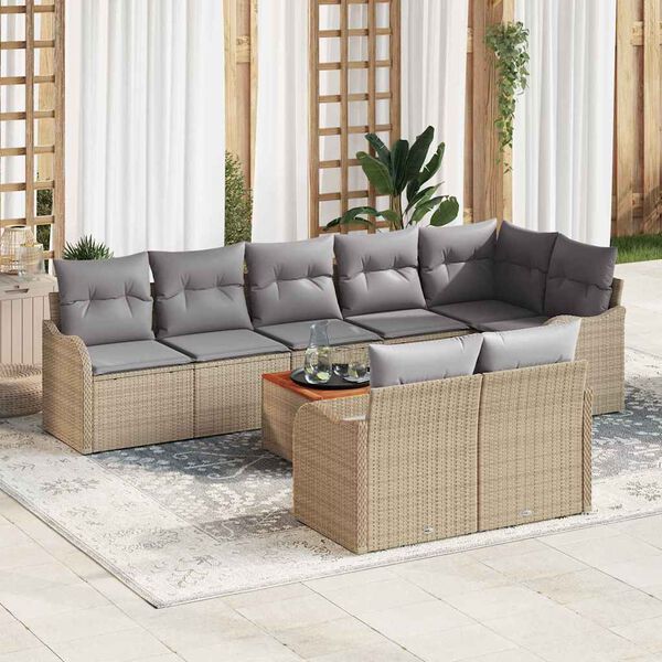 vidaXL Conjunto de sof&aacute;s de jard&iacute;n 9 pcs Beige rat&aacute;n sint&eacute;tico