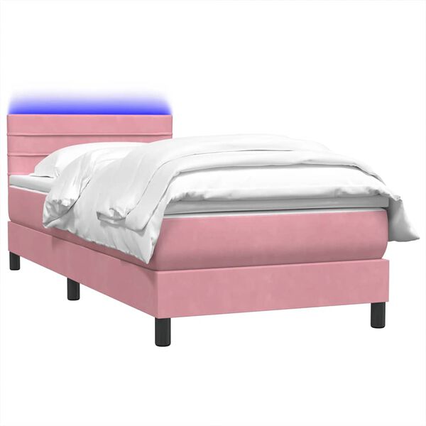 vidaXL Cama box spring con colch&oacute;n y LED terciopelo rosa 80x220 cm