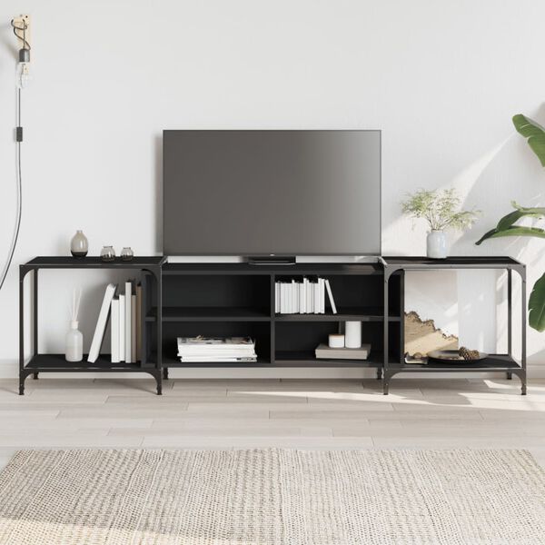 vidaXL Mueble de TV madera de ingenier&iacute;a negro 203x37x50 cm