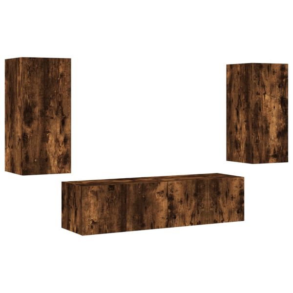 vidaXL Muebles TV pared con LED 4 pzas madera ingenier&iacute;a roble ahumado