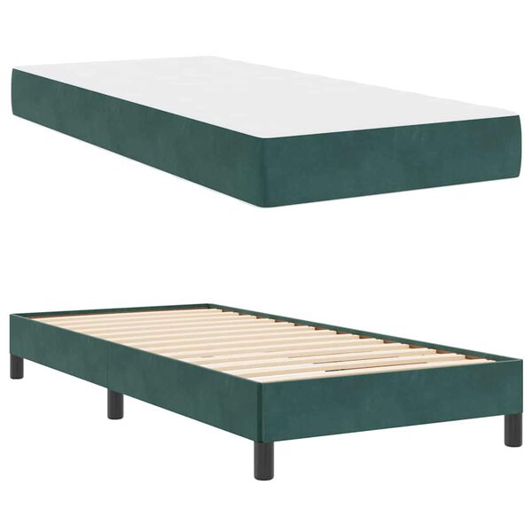 vidaXL Cama tipo Box Spring con colchón Verde oscuro 80 x 220 cm tela
