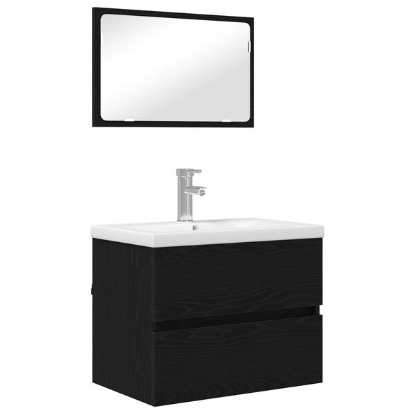 vidaXL Juego de muebles de ba&ntilde;o 3 pcs Roble Negro Madera de ingenier&iacute;a