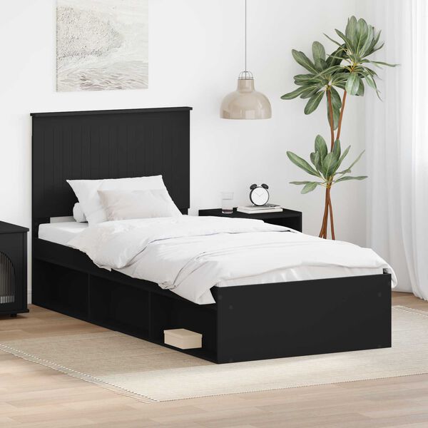 vidaXL Estructura de cama Negro 90 x 200 cm Madera de pino macizo
