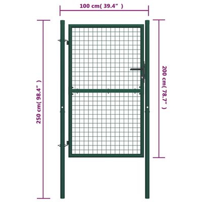 vidaXL Puerta de valla de acero verde 100x200 cm