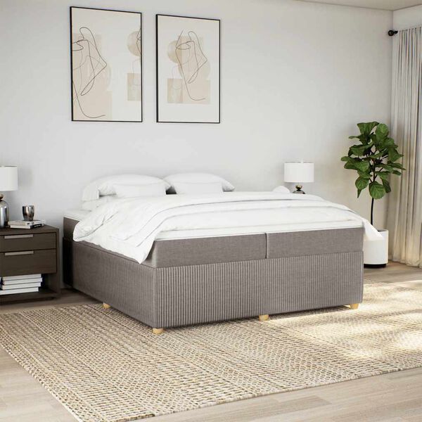 vidaXL Cama box spring con colch&oacute;n tela gris taupe 200x200 cm
