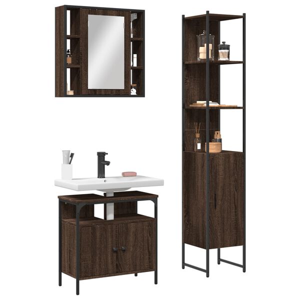 vidaXL Set de muebles de ba&ntilde;o 3 pzas madera contrachapada roble marr&oacute;n