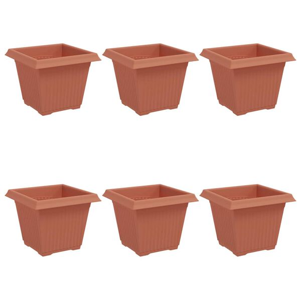 vidaXL Maceta cuadrada para flores 6 pcs Rojo Ladrillo 20 x 20 x 16 cm