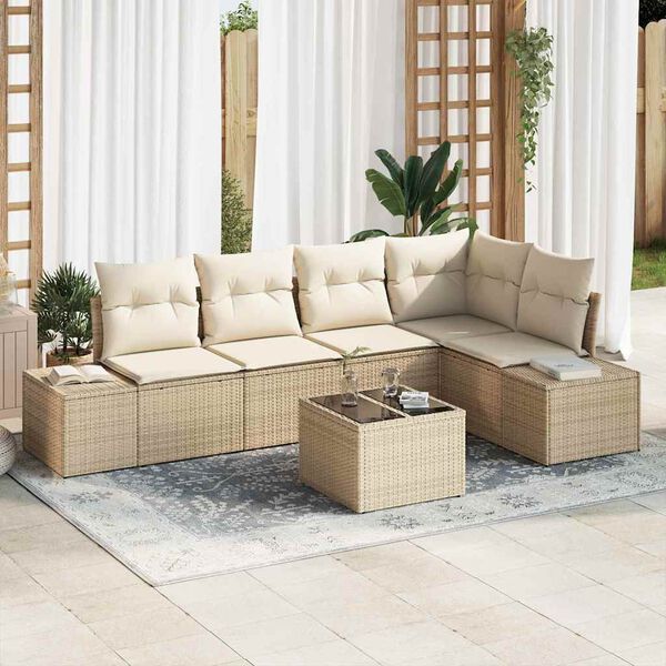 vidaXL Conjunto de sof&aacute; de jard&iacute;n 6 pcs Beige rat&aacute;n sint&eacute;tico