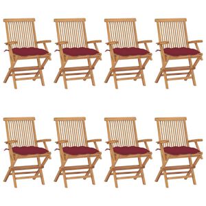 vidaXL Sillas de jard&iacute;n 8 uds madera teca con cojines rojo tinto