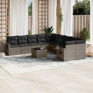 vidaXL Set de sof&aacute;s de jard&iacute;n 11 pzas y cojines rat&aacute;n sint&eacute;tico gris
