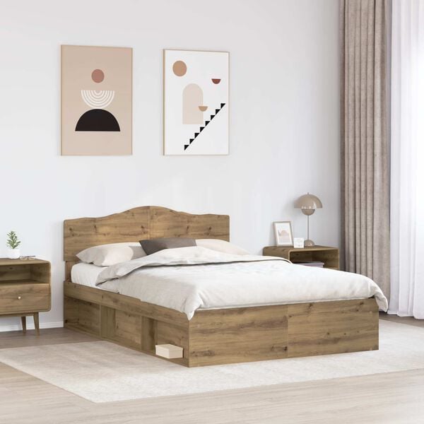 vidaXL Estructura de cama con cabecera Roble Artesanal 140 x 200 cm