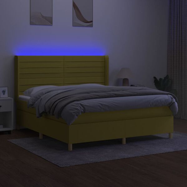 vidaXL Cama box spring colch&oacute;n y luces LED tela verde 160x200 cm