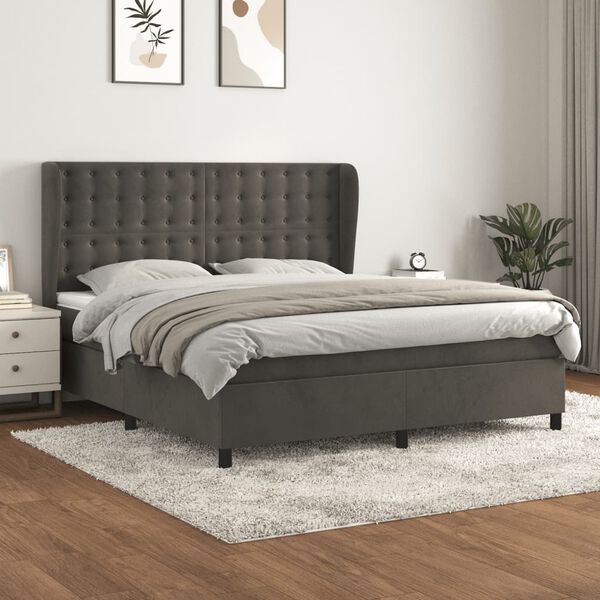 vidaXL Cama box spring con colch&oacute;n terciopelo gris oscuro 160x200 cm