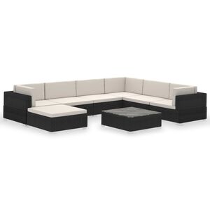 vidaXL Set de muebles de jard&iacute;n 8 pzas y cojines rat&aacute;n sint&eacute;tico negro