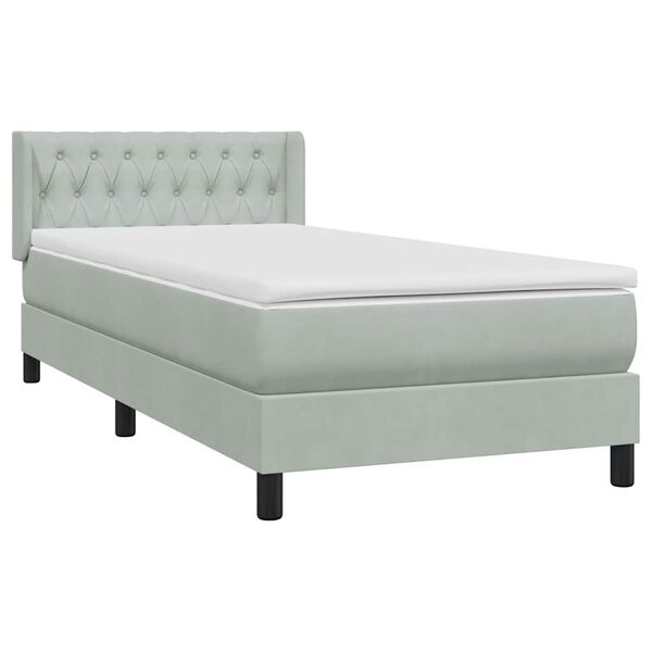 vidaXL Cama box spring con colch&oacute;n terciopelo gris claro 90x210 cm
