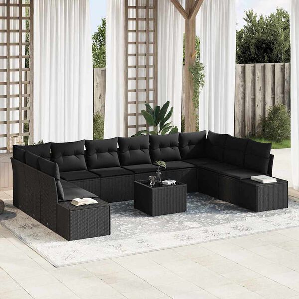 vidaXL Conjunto de sof&aacute; de jard&iacute;n 11 pcs Negro rat&aacute;n sint&eacute;tico